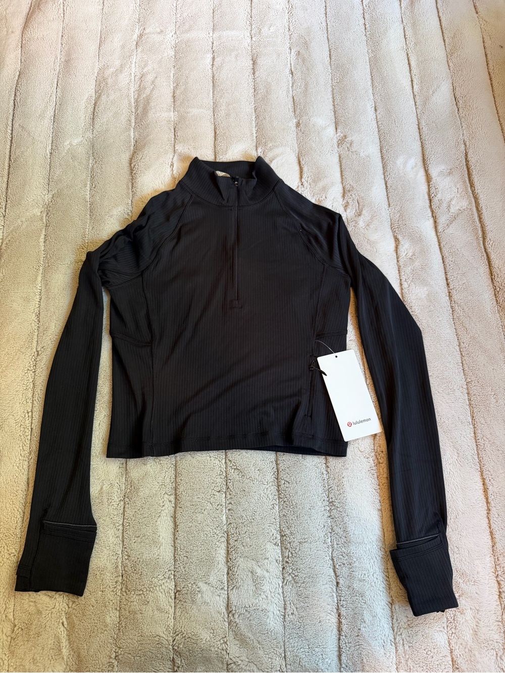 🥳 *SALE* lululemon athletica It’s Rulu Ribbed Cropped 1/2 Zip, Black, Size Small